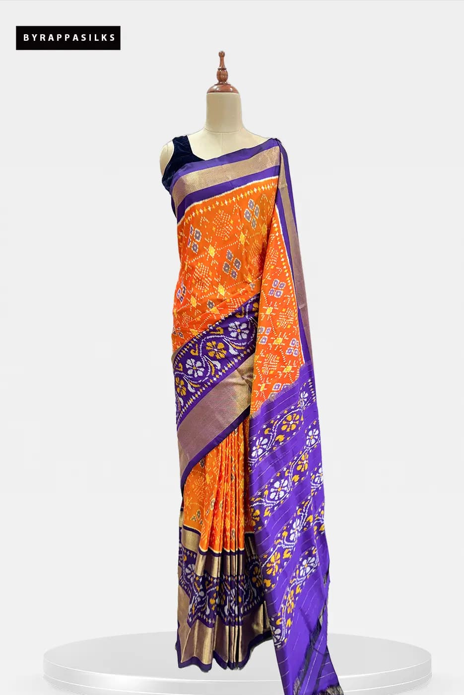 Pochampally Saree Orange & Blue Border QS283992