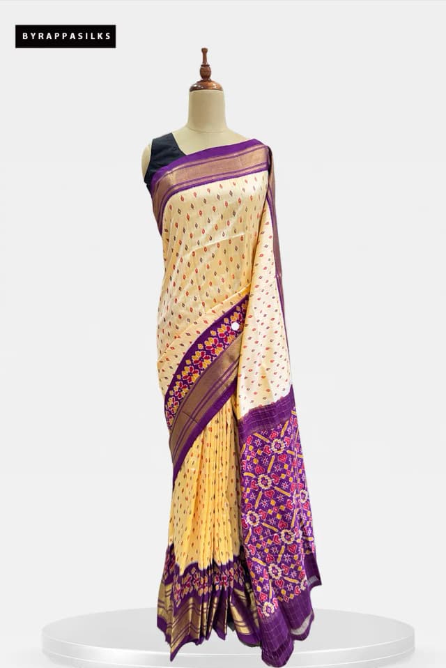 Pochampally Saree Half White & Purple BorderQS284011