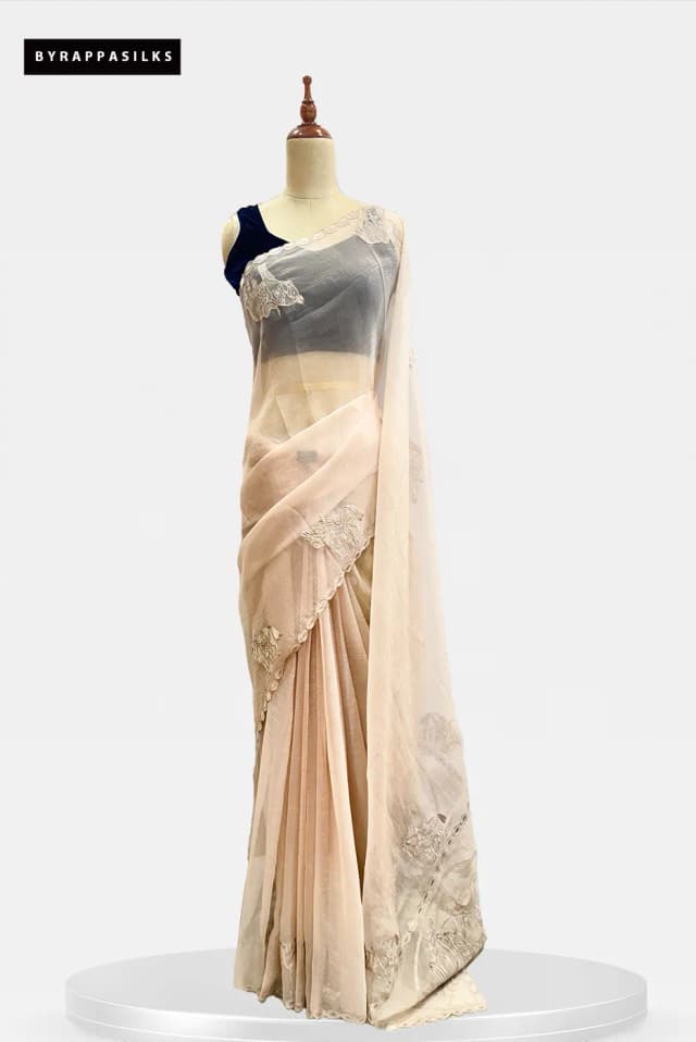 Organza Saree With Aplic Work Ivory QS295244