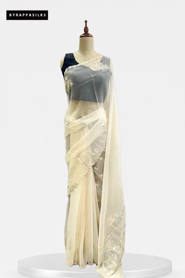 Organza Saree With Aplic Work Half White QS295247