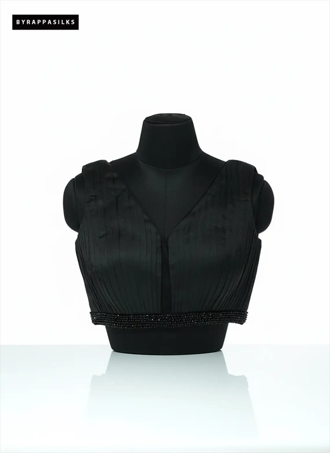 Elegant Black Pleated Designer Blouse With Beaded Waistband QS290231