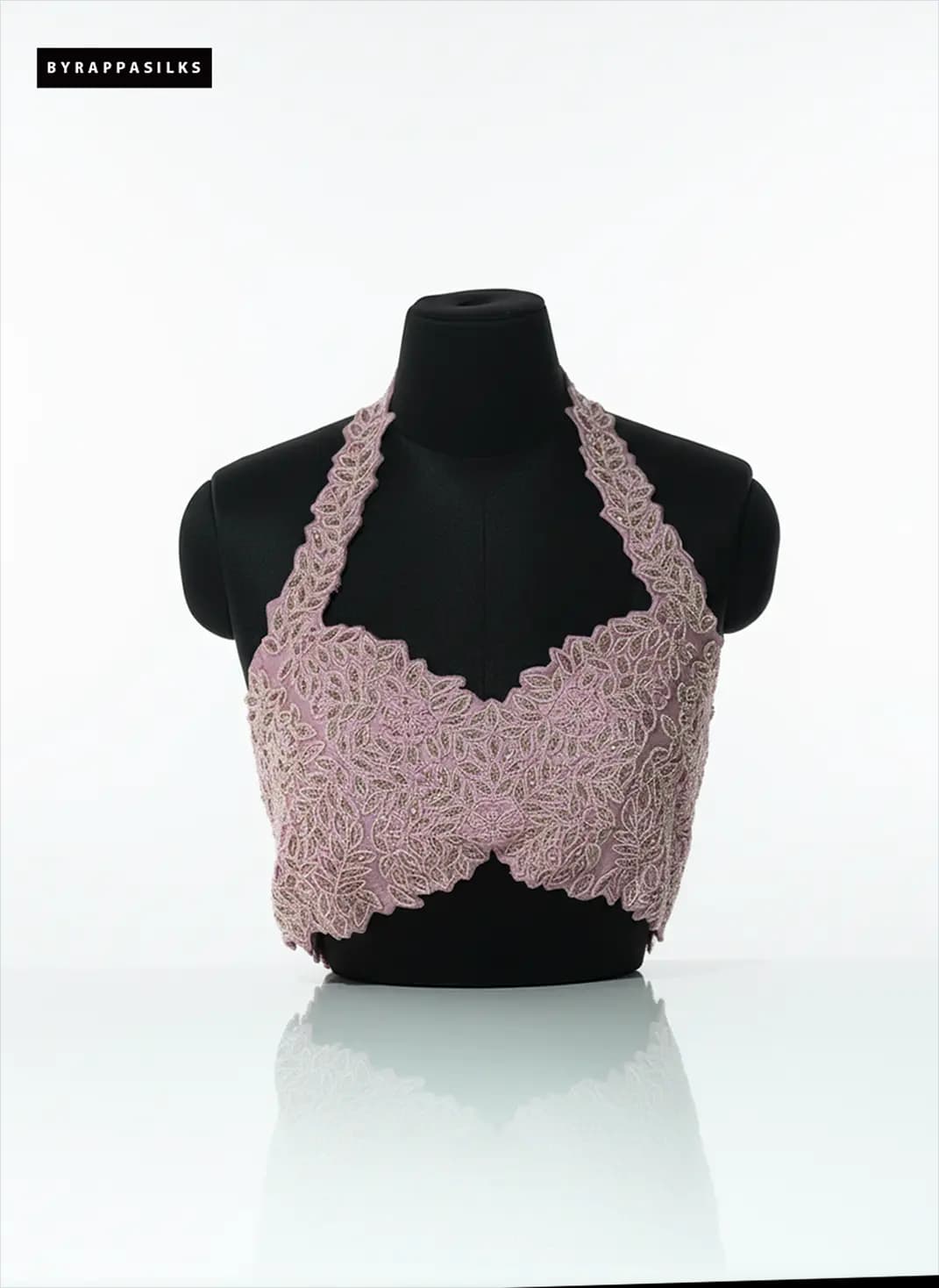 Mauve Embroidered Halter Neck Designer Blouse With Scalloped Hem QS290244