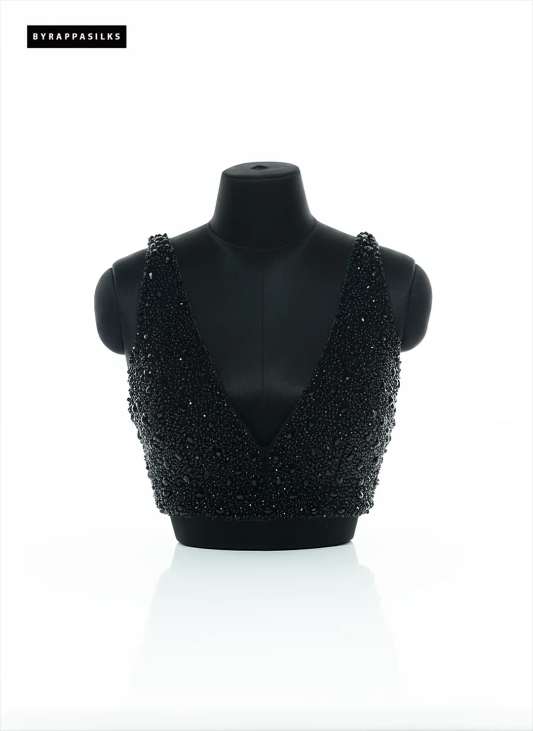 Midnight Black Heavily Embellished V-neck Sleevless Blouse QS290248