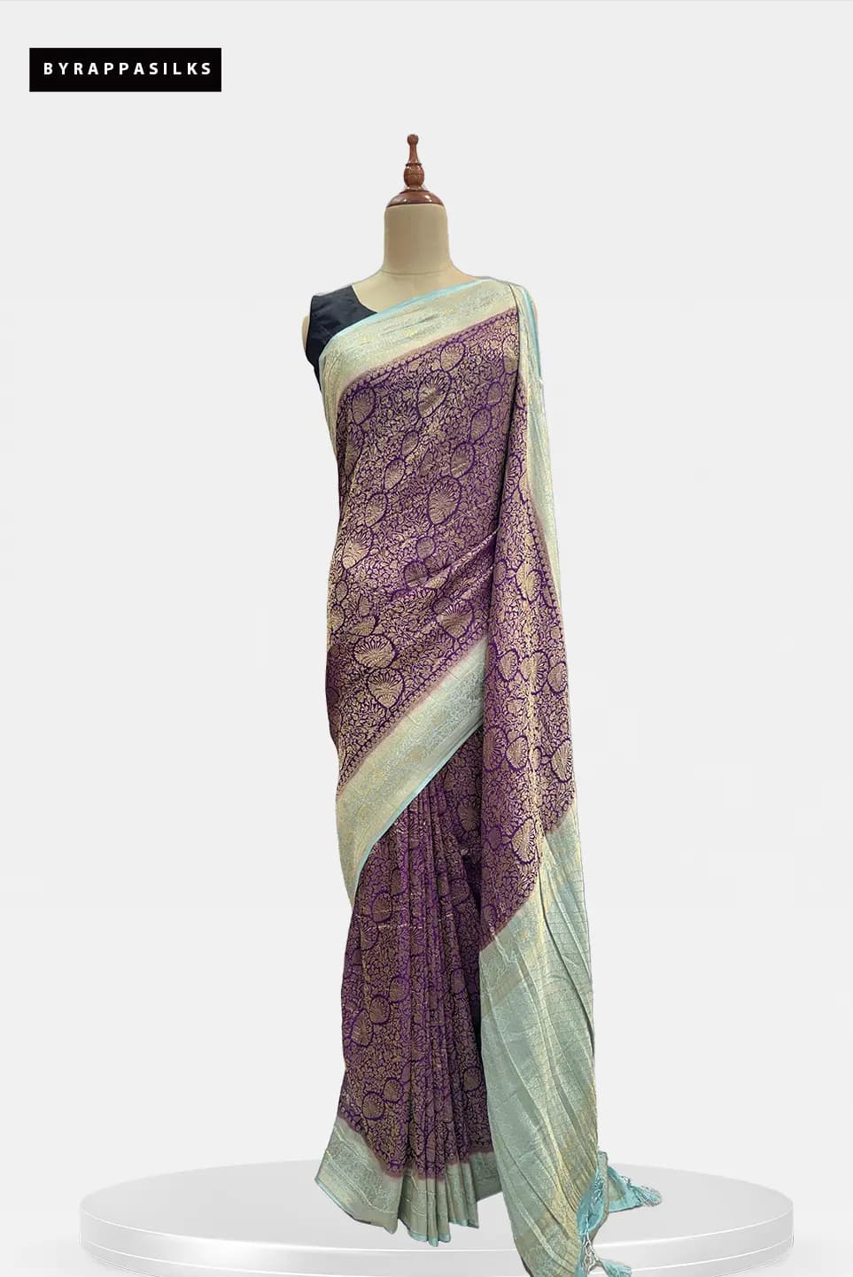 Khaddhi Georgette Saree Royal Purple & Mint Green Border QW208396