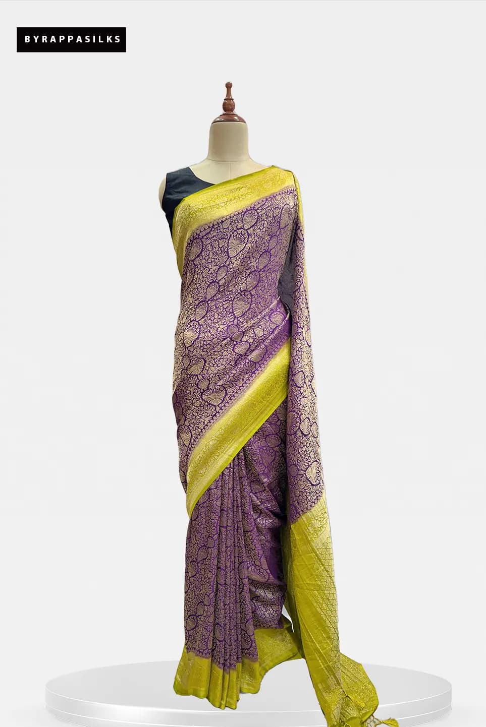 Khaddhi Georgette Saree Regal Purple & Lime Green Border QW208396