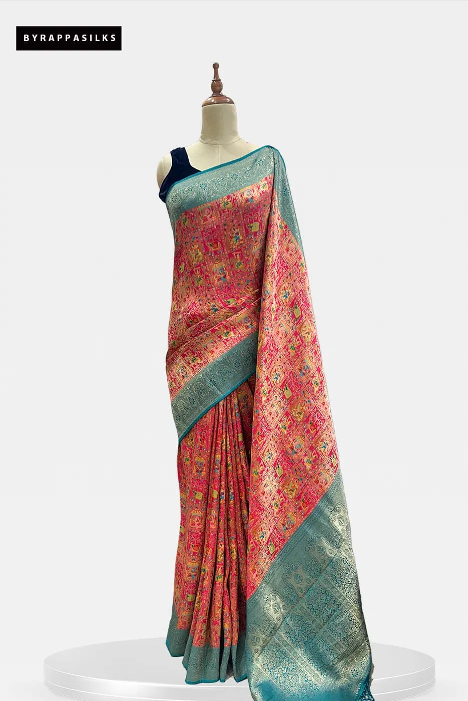 Position Print Pink & Teal Banarasi Saree QS302107