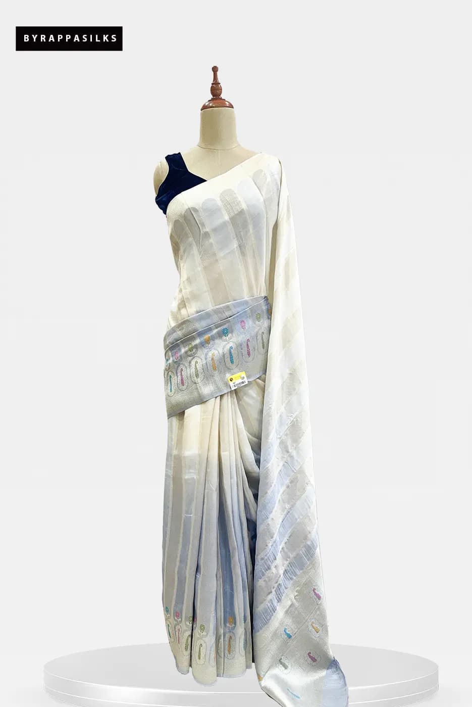 Banarasi Saree With Meenakari Work White & Grey QS305718