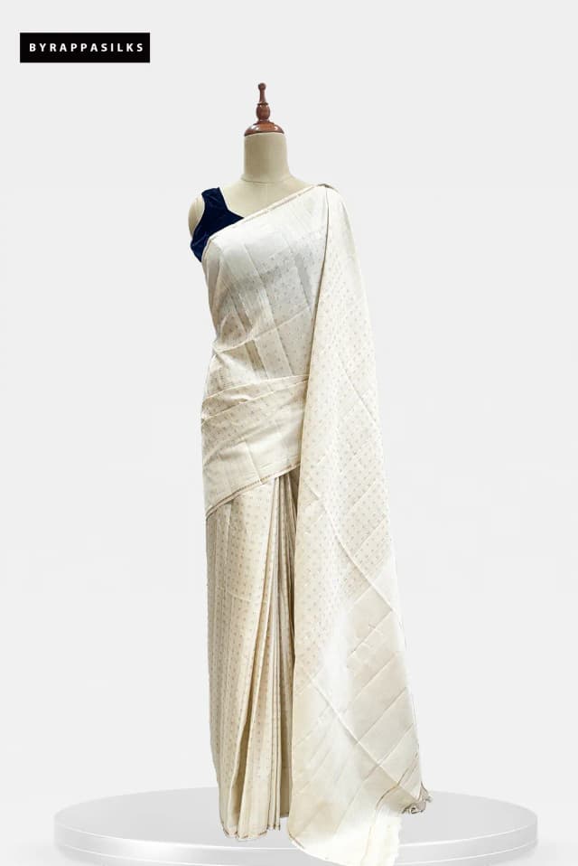 Semi Tussar Saree Cream Colour QS303540