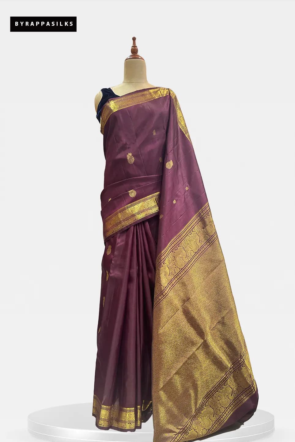Pure Kanchipuram Gold Zari Border Deep Wine Purple Saree I200232