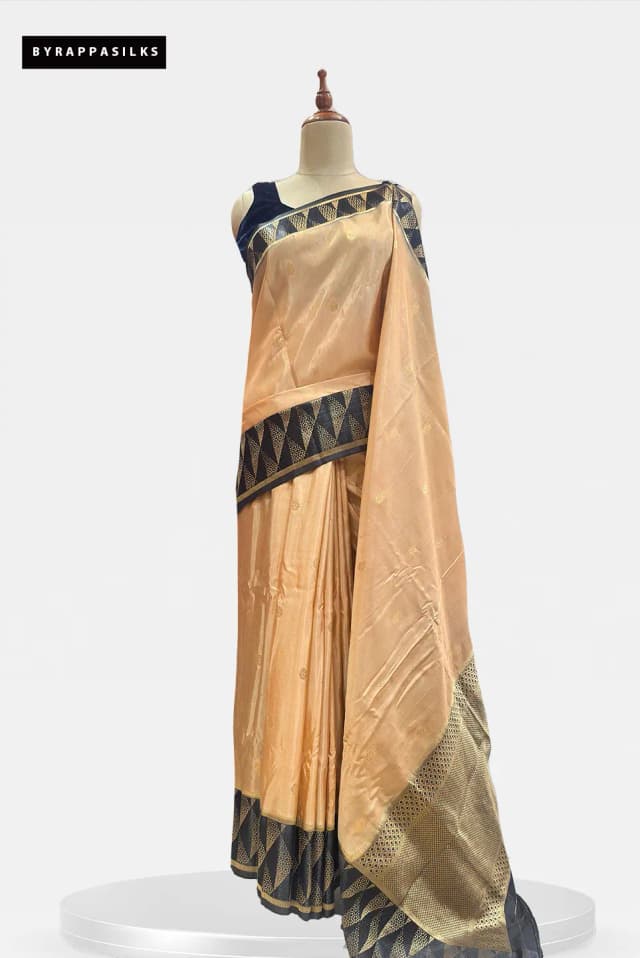 Semi Tussar Saree With Gold & Silver Zari Work Border Beige Colour QS316856