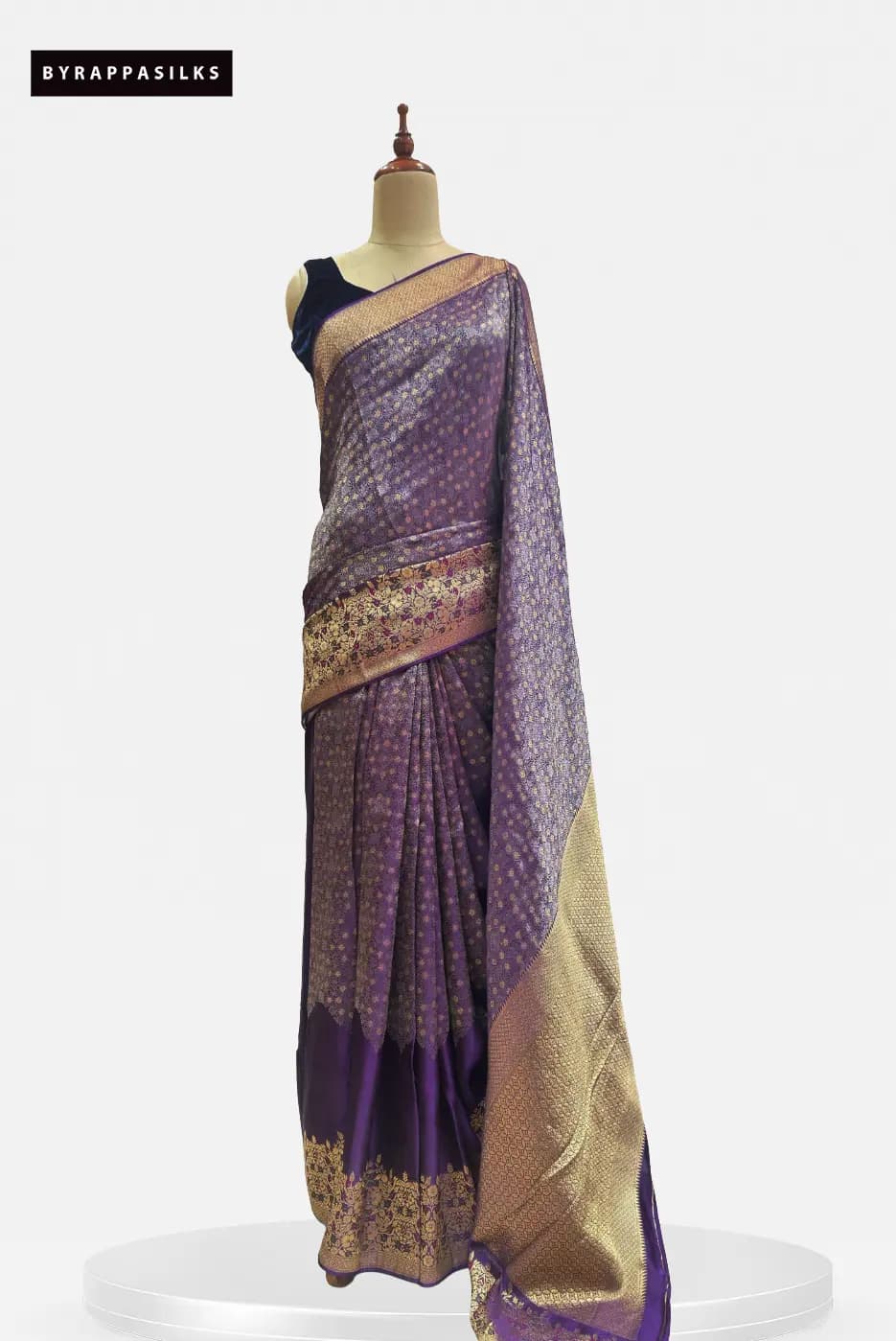 Banaras Tissue Saree Intricate Glod Zari Border Royal Purple QS318935