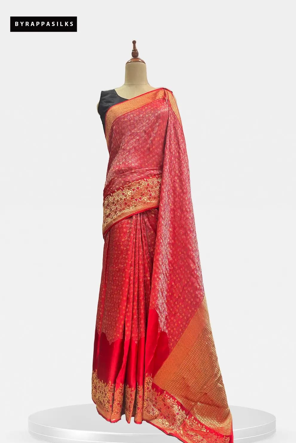 Banaras Tissue Saree Intricate Glod Zari Border Red QS318935