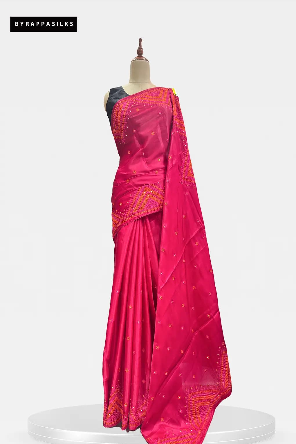 Semi Tussar Saree Kutch Work Border Rani Pink