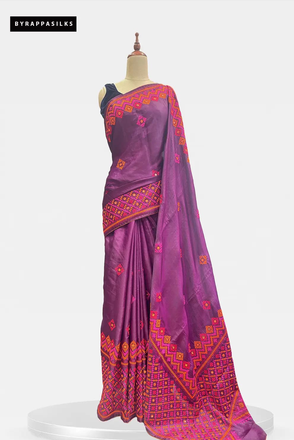 Semi Tussar Saree Kutch Work Border Royal Wine Purple QS319198