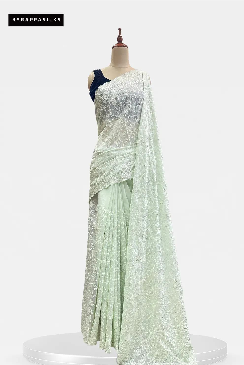 Pure Organza Chikankari Floral Embroidery Mint Green QS316321