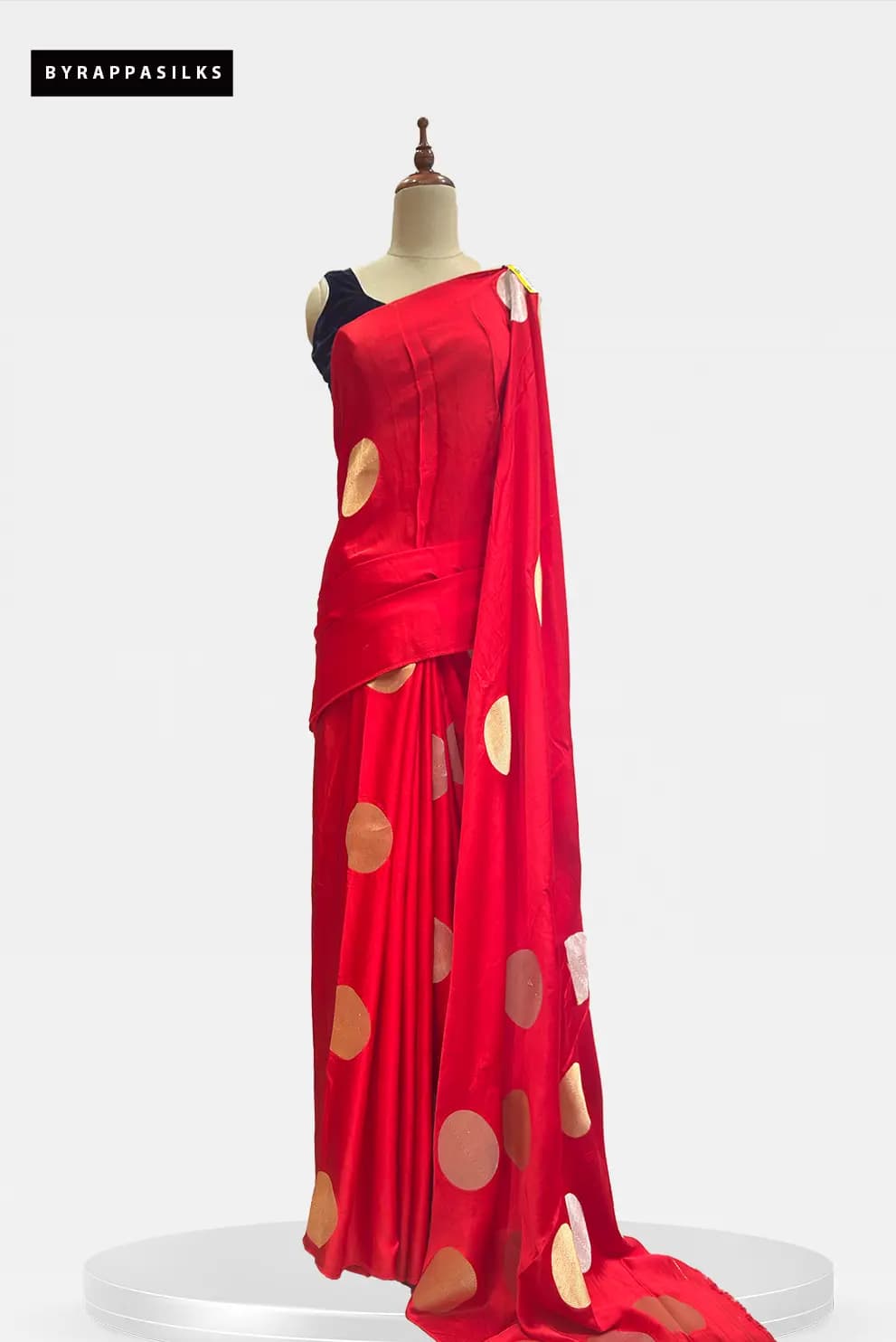 Satin Saree With Polka Dots Red Colour QS313599