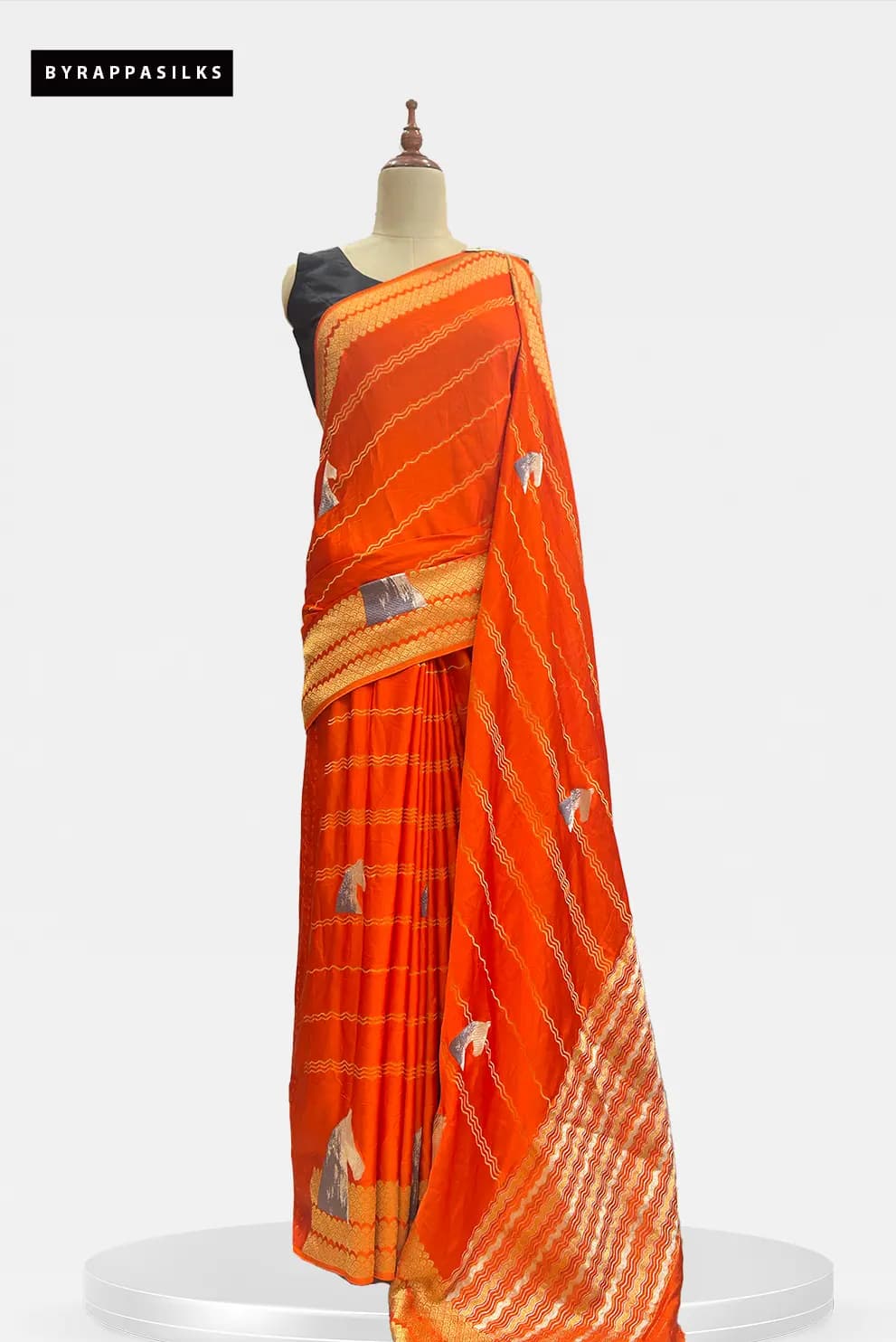 Satin Saree With Horse Orange Colour QS313590