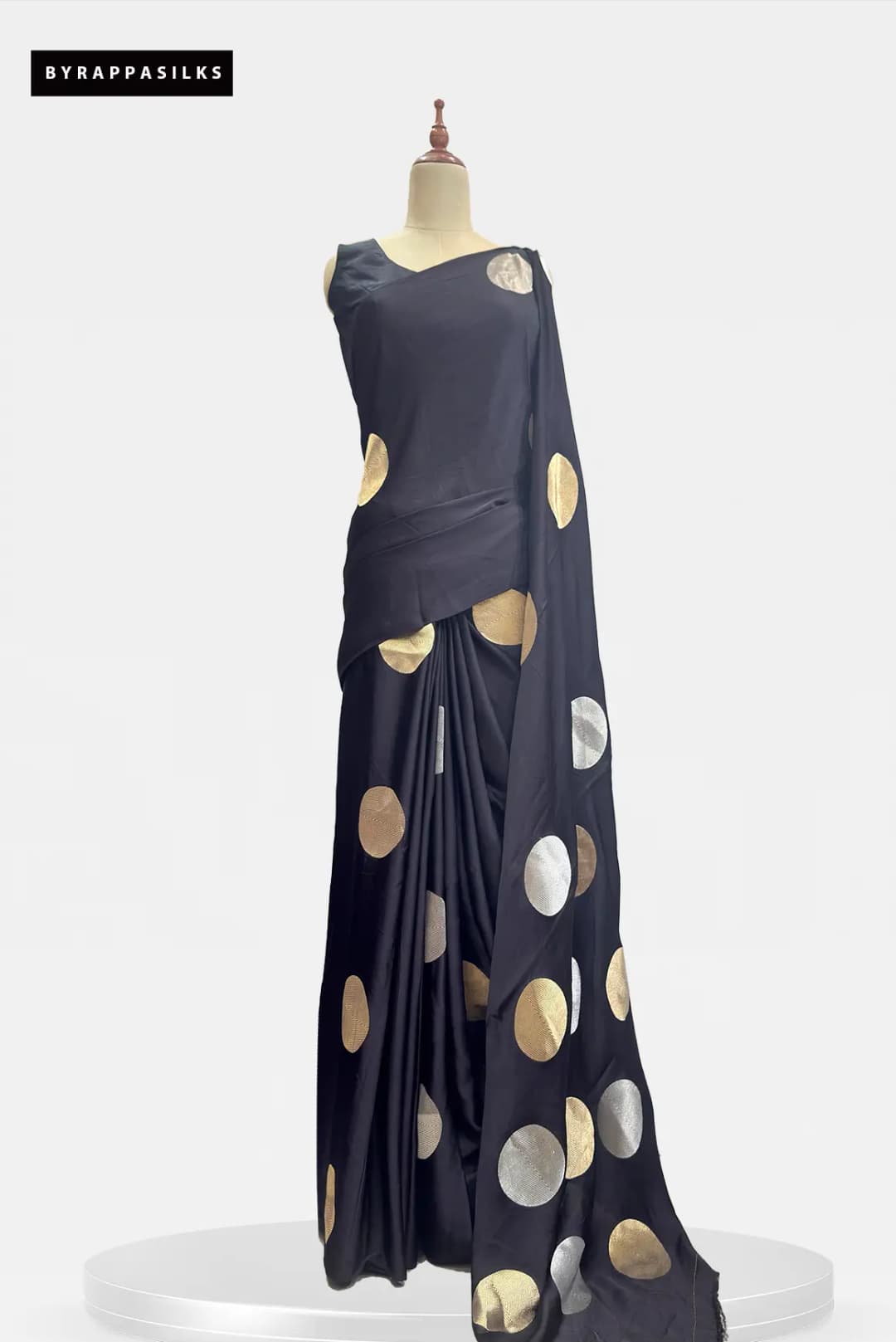 Satin Saree With Polka Dots Black Colour QS313599