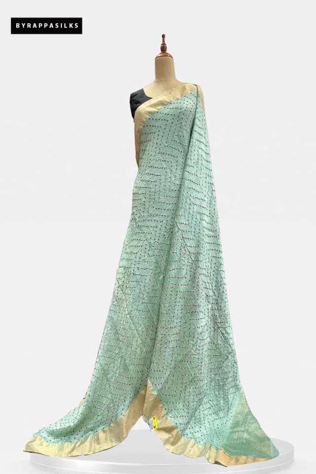 Tussar Saree With Bandhani Print Mint Green AA205142