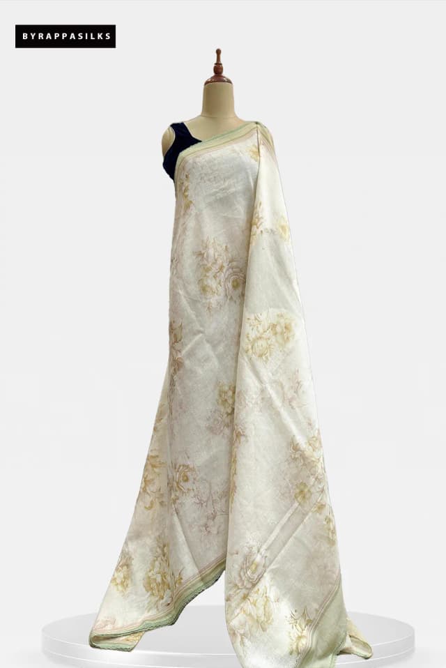 Linen Elegant Cream Floral Printed AA205410