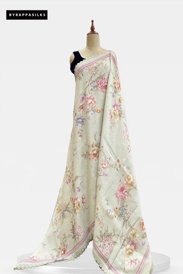 Linen Elegant Cream Floral Printed AA205410