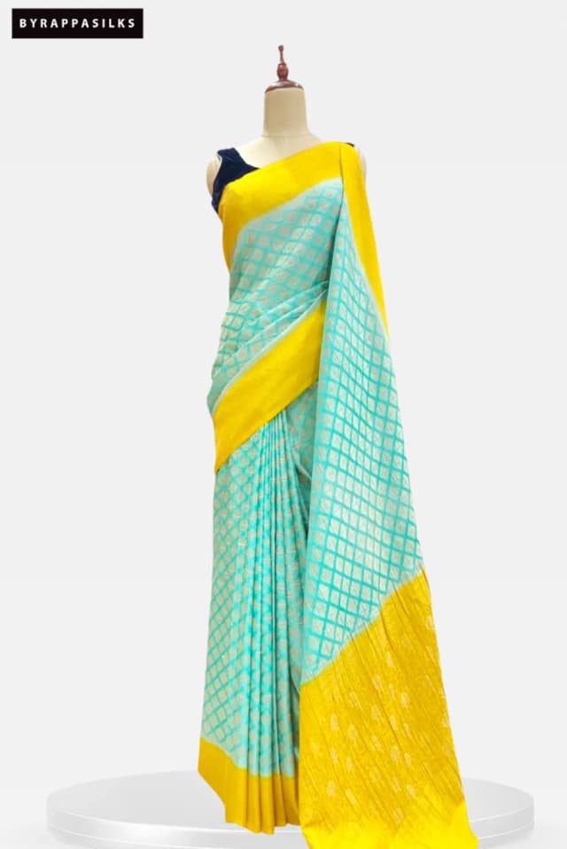 Khaddhi Georgette Saree Sky Blue & Yellow AS200131
