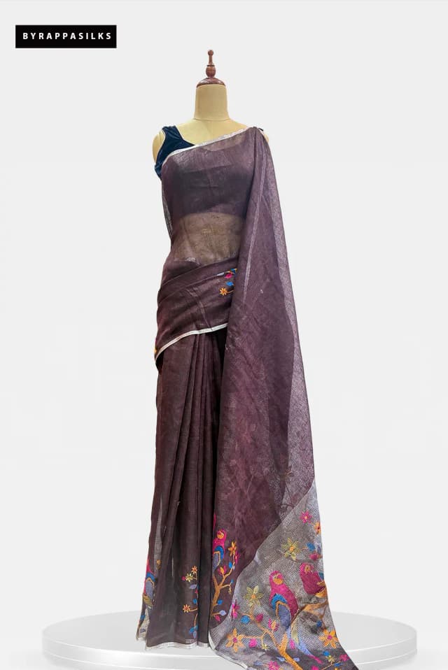 Cotton Saree Brown Bird Design AA207916