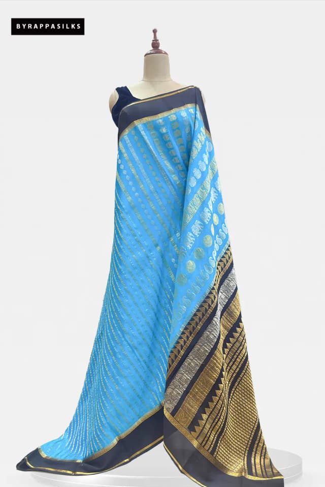 Pure Mysore Silk Saree Sky Blue & Black AA207601