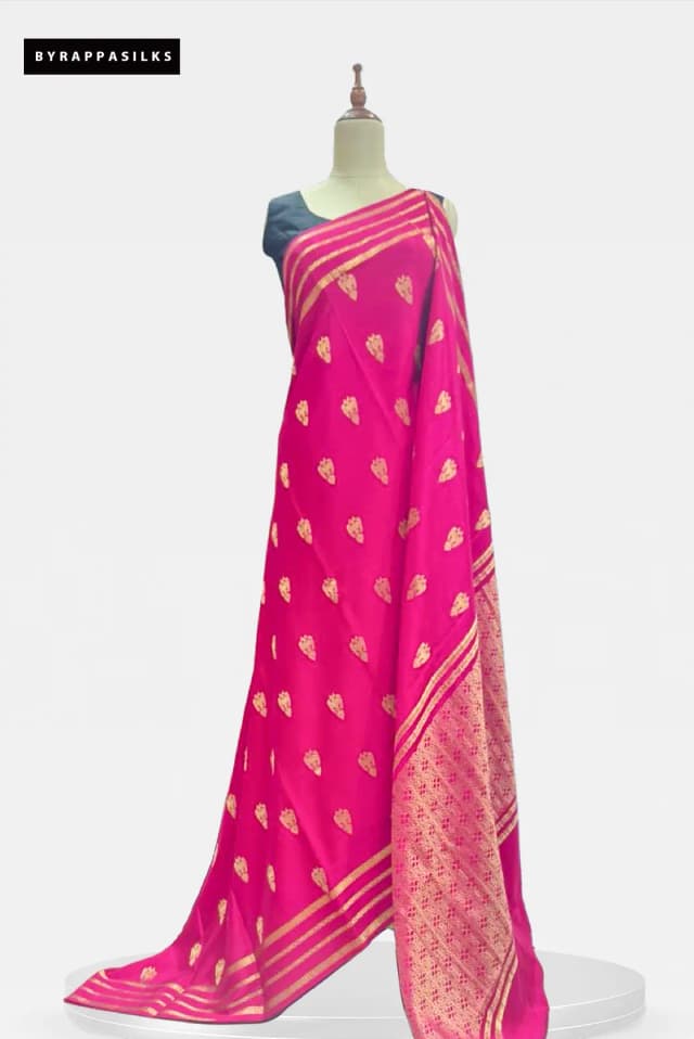 Pure Mysore Silk Saree Vibrant Pink Gandaberunda Motifs AA208560