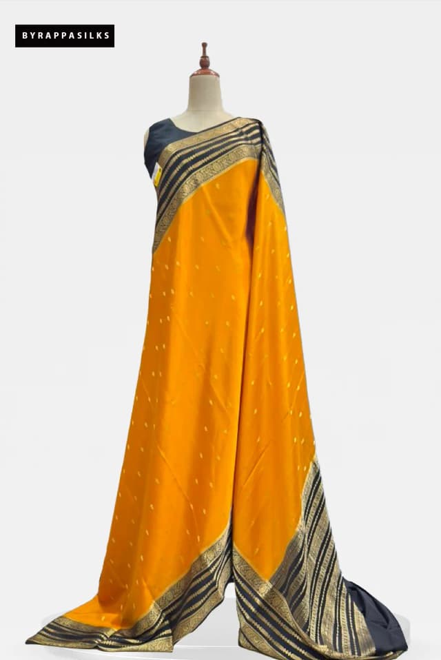 Pure Mysore Silk Saree Yellow With Black AA208547