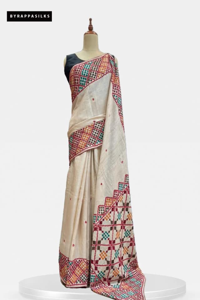 Pure Tussar Saree Kutch Work Beige AA204877