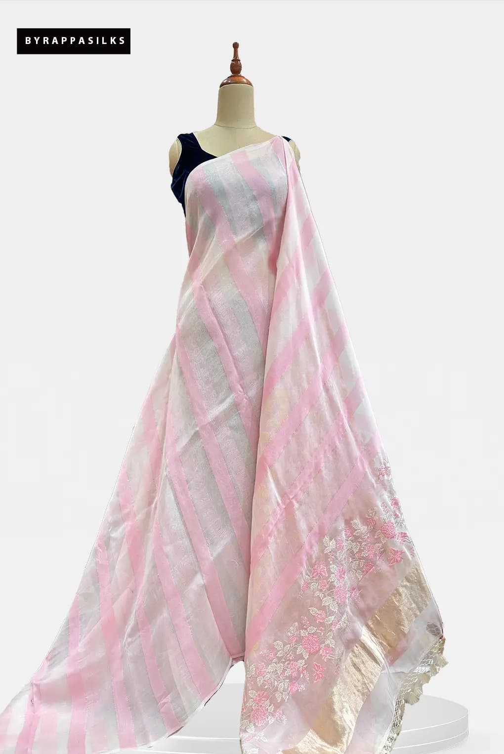 Pure Organza Saree Pink & Off-White Striped AA210846