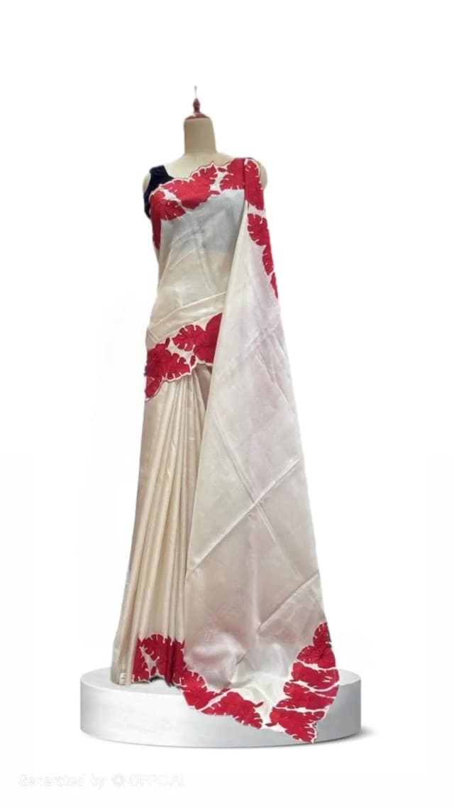 Kota Cotton Saree with Aplic work Elegant Being Organza Fabric with Red Cut Work floral Border AA211363