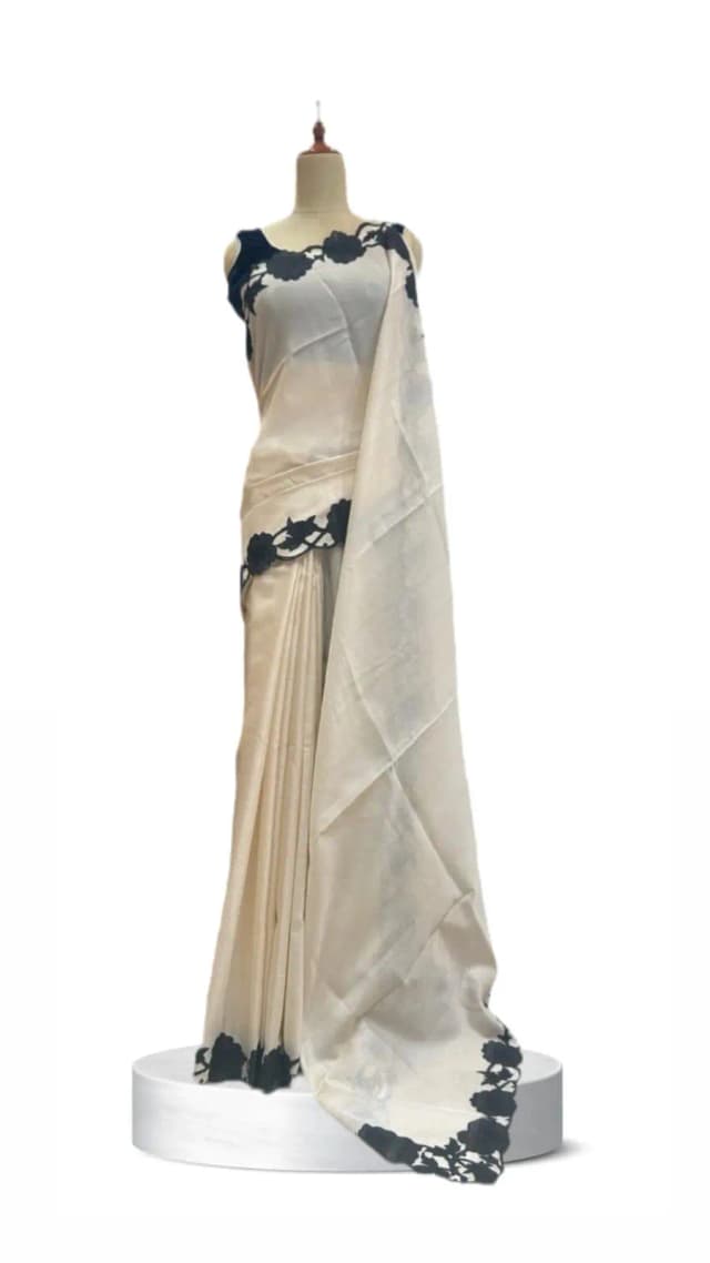 Kota Cotton Saree With Aplic Work Elegant Being Organza Fabric with Black Cut Work Floral border AA211365