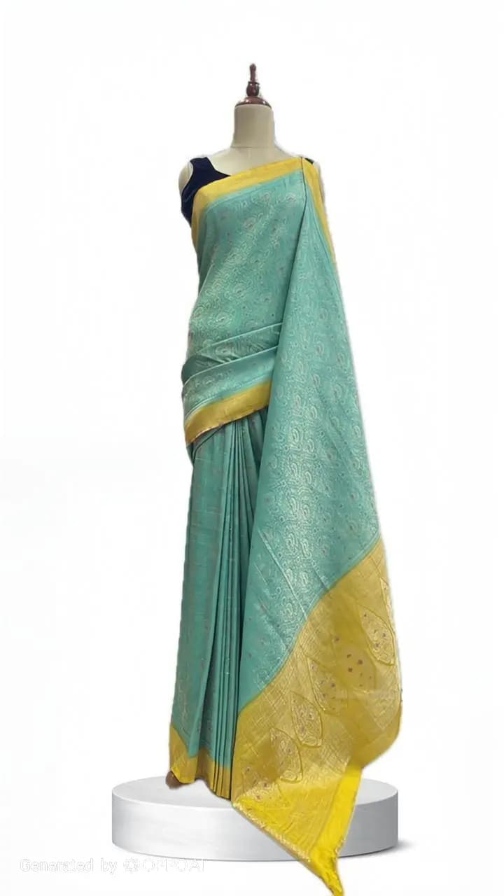 Kadi Georgette Saree Rama Green with Yellow Border AA210874