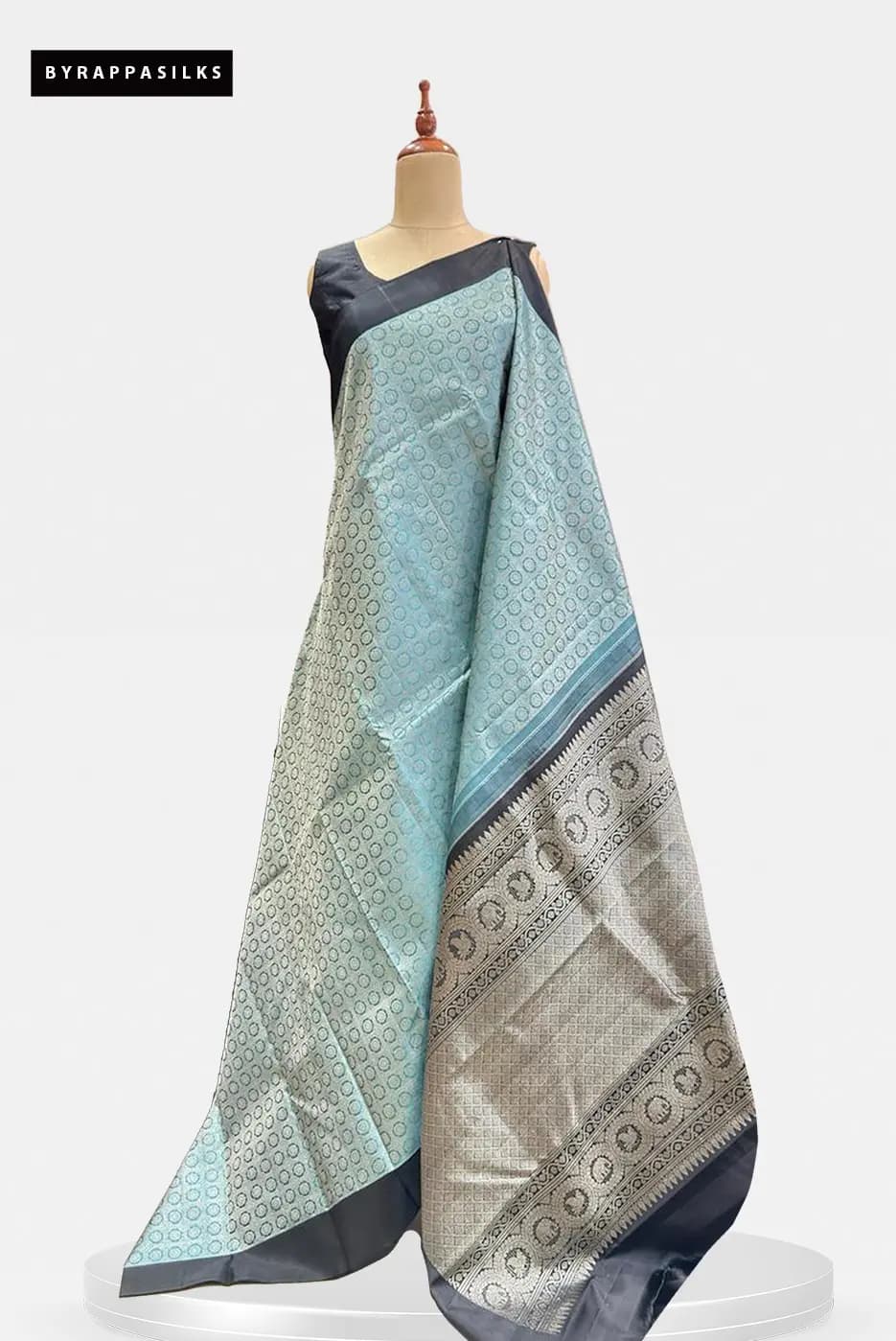 Pure Handloom Kanchipuram Powder Blue Saree QS229663