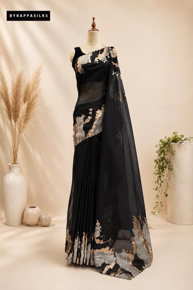Pure Organza Saree Black AA310653