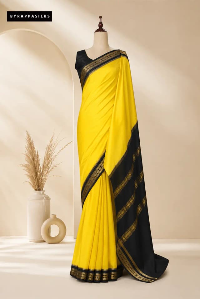 Pure Mysore Silk Saree Yellow With Black Border AA306482