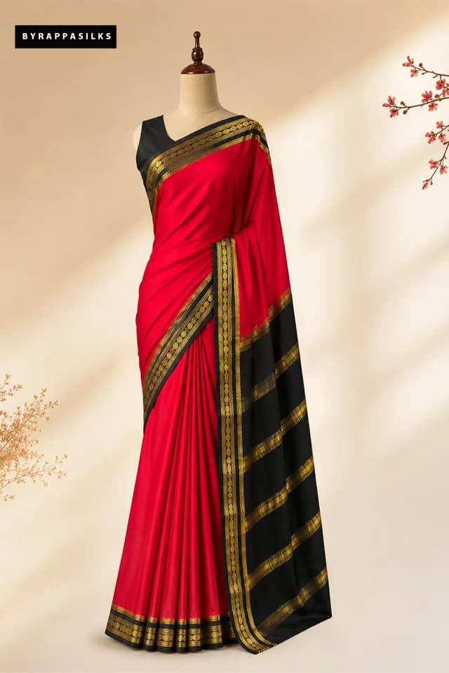 Pure Mysore Silk Saree Red With Black Border AA306482