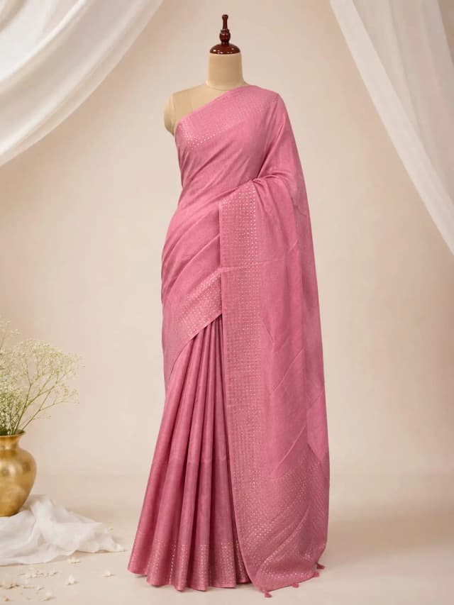 Semi Tussar Saree Pink Colour Kalamkari Blouse AA315136