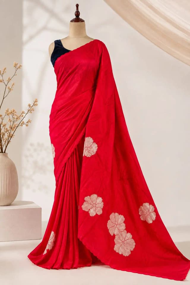 Organza Saree Red Colour AA317313