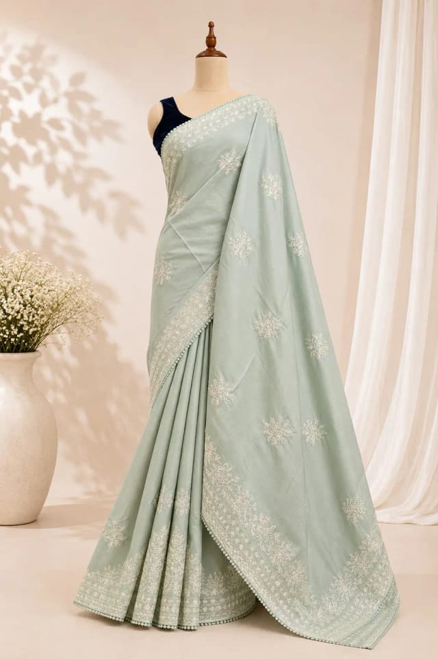 ChikanKari  Work Saree Green Colour AA317305