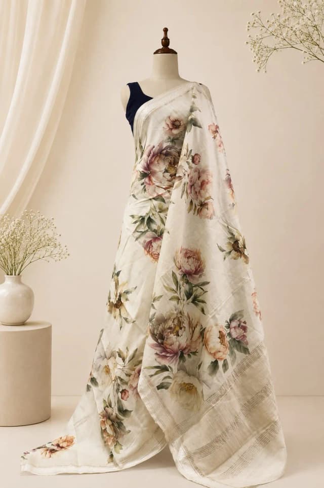 pure Tussar Saree Off-white AA316951