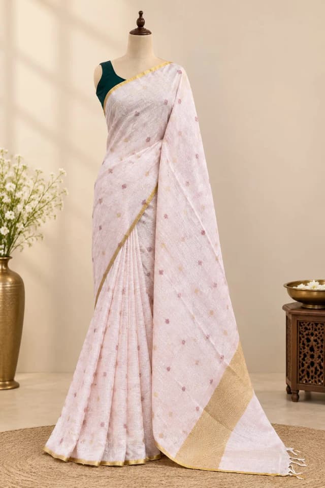 Linen Saree Pastel Pink AA317780