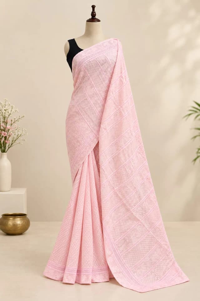 Mul Cotton Saree Pastel Pink AA317776