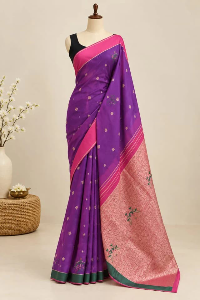 Semi Silk Saree Purple AS300854
