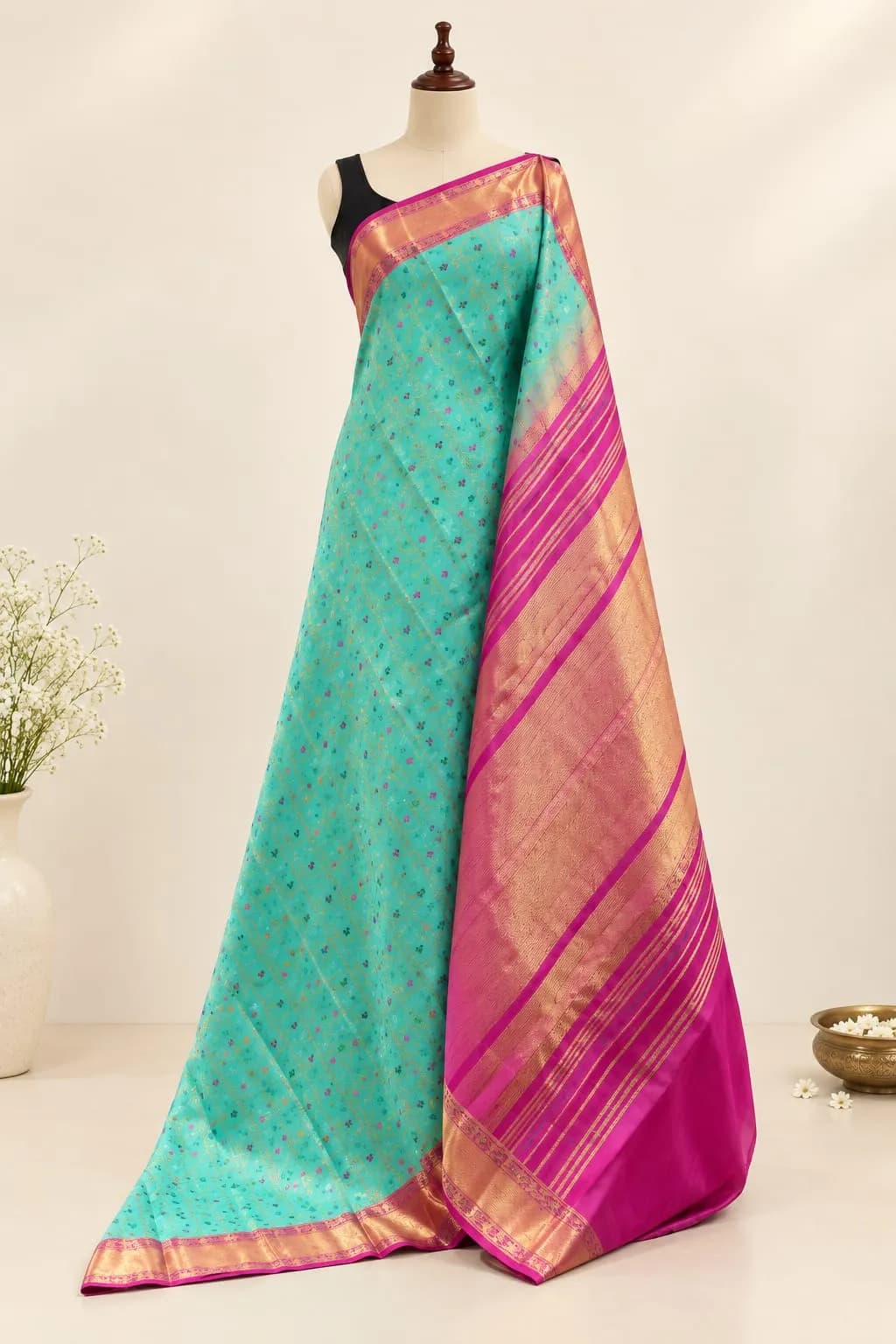 Pure Handloom Kanchipuram Meenakari Work Sea Green AA318249
