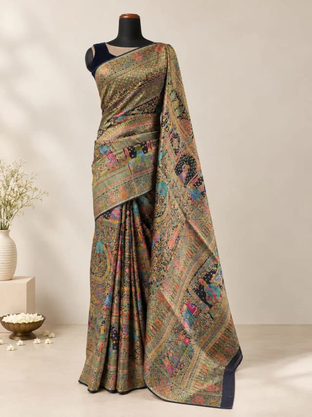 Pashmina Banarasi  Sarees - Black Colour QS204820