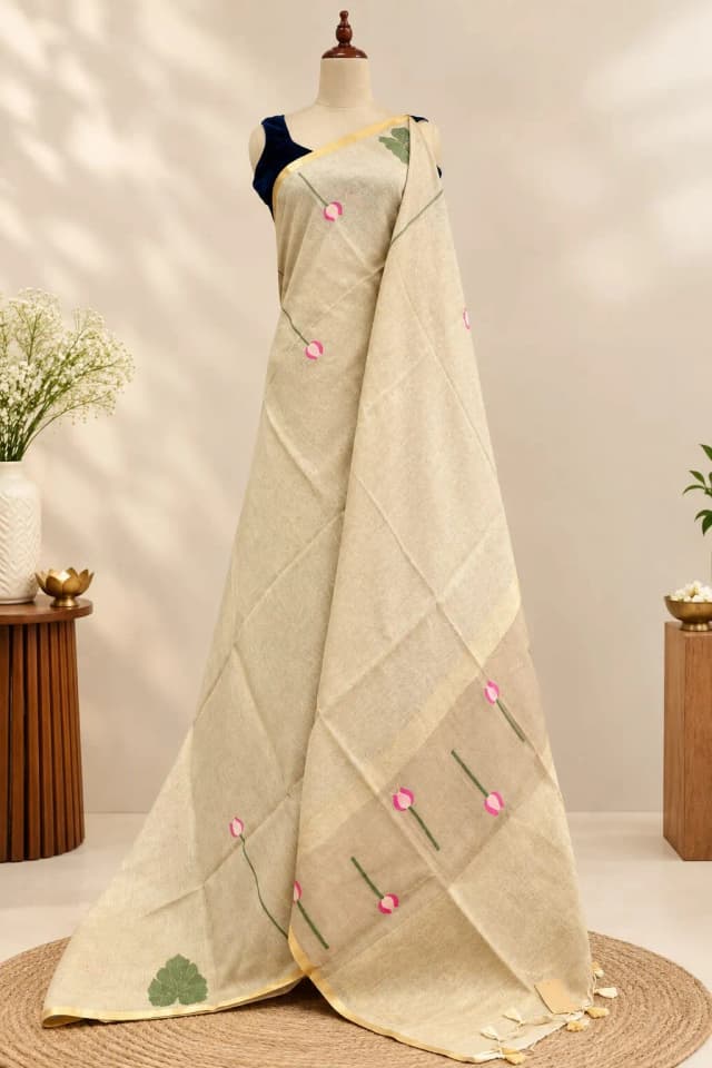 Semi Tussar Saree Beige Colour AA320099