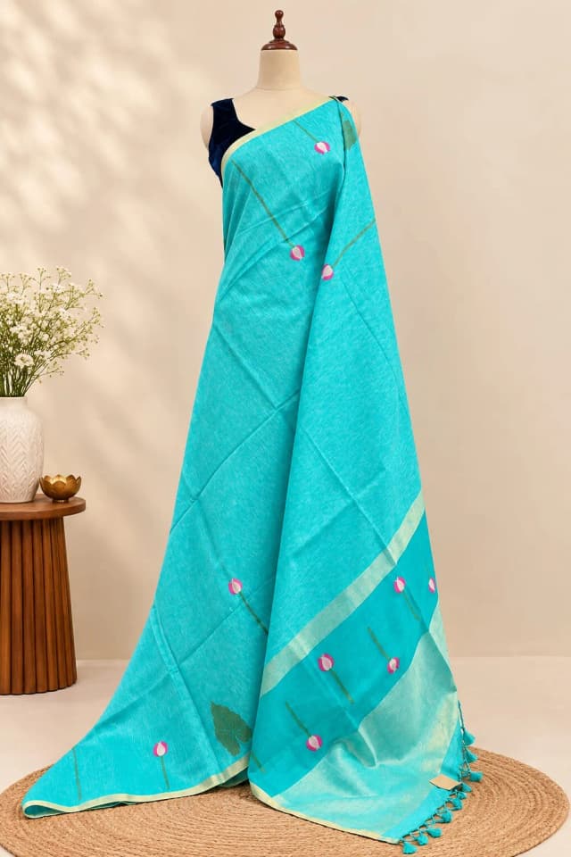 Semi Tussar Saree Sky Blue Colour AA320099